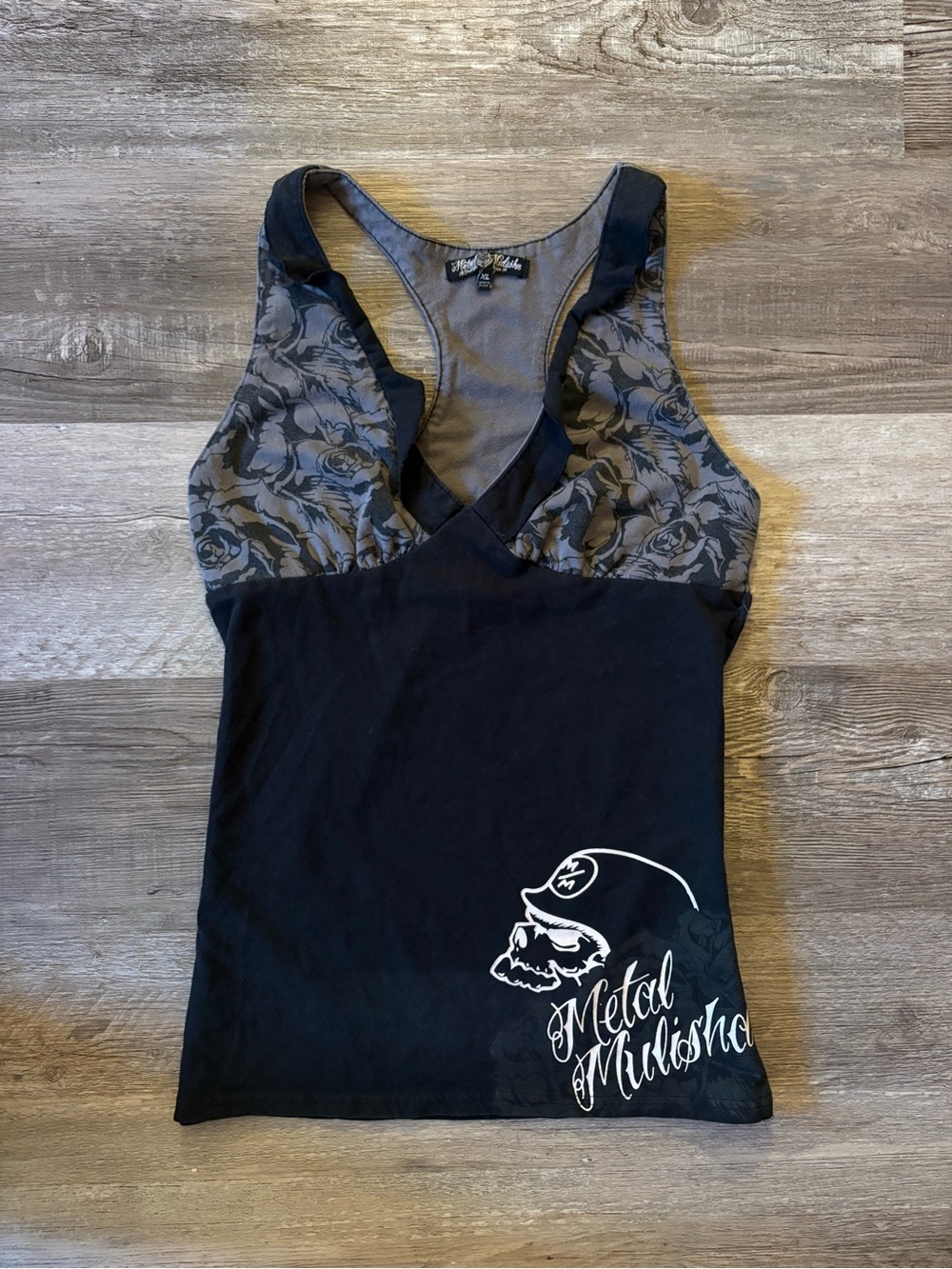 Metal Mulisha Black & Gray Floral Racerback Tank